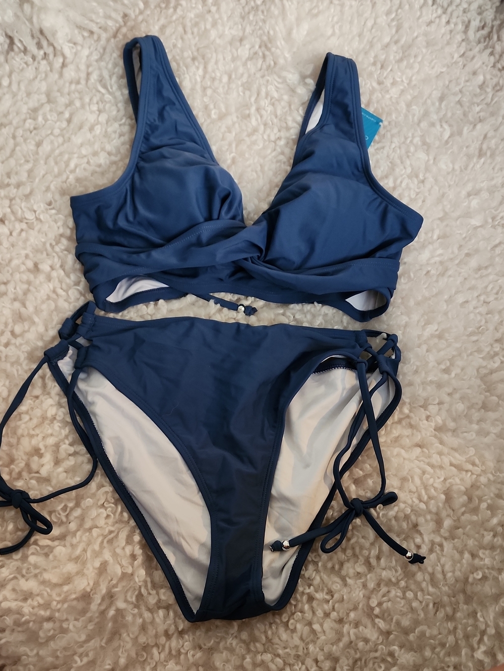 Navy Blue Women's Two-Piece Bikini Set - Twist Front Top & Side Tie Bottoms.  L